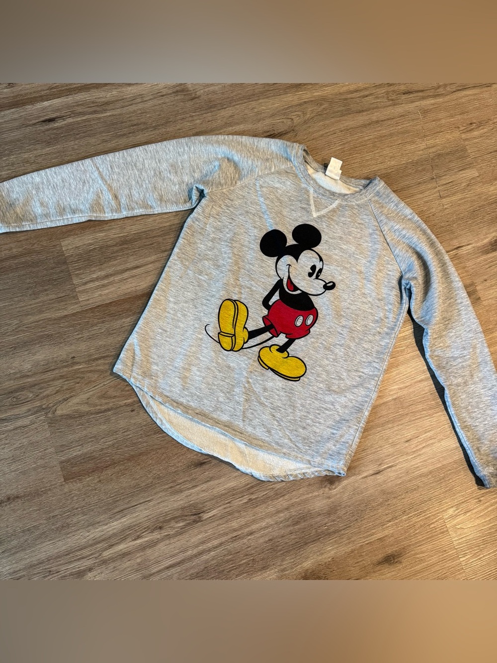 Disney Gray Long-Sleeve Mickey Mouse Sweatshirt with Red & Yellow Accents